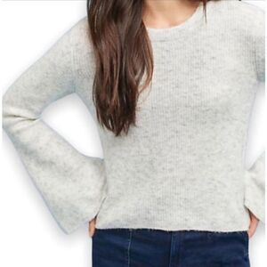 Moth Flared Bell Sleeve Ribbed Knit Sweater Cream Heathered Gray Anthropologie M